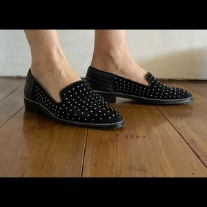 Black Suede and Leather Brass Studded Kooples Loafers Size 39